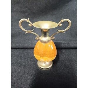 Vintage Marbled Onyx & Metal Small Bud Vases Incense Holder MCM collectible